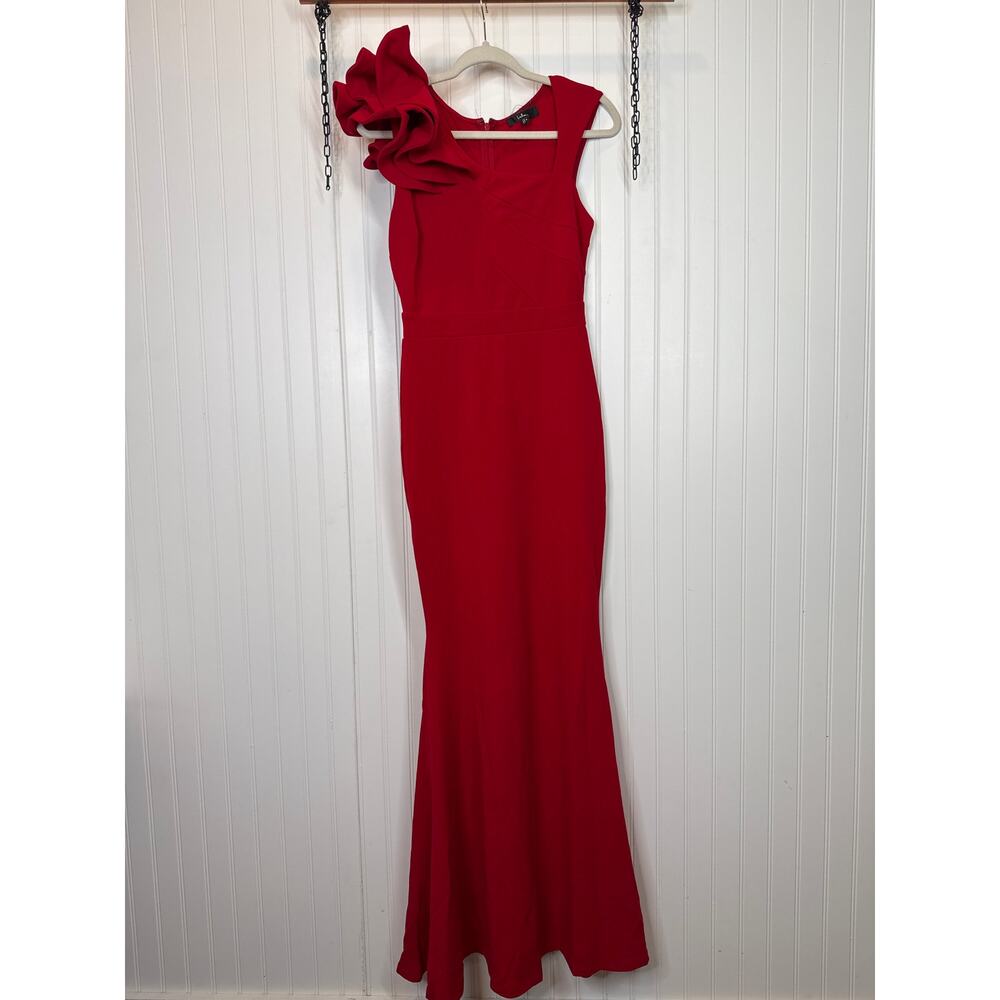 NWT Lulus Lucette Red Sleeveless Ruffled Mermaid Maxi Dress Wedding Holiday Sz L - Picture 4 of 10